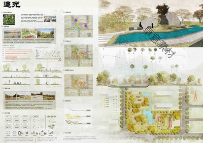 竞赛风园林景观设计展板PSD公园广场校园景观环艺方案排版PSD素材